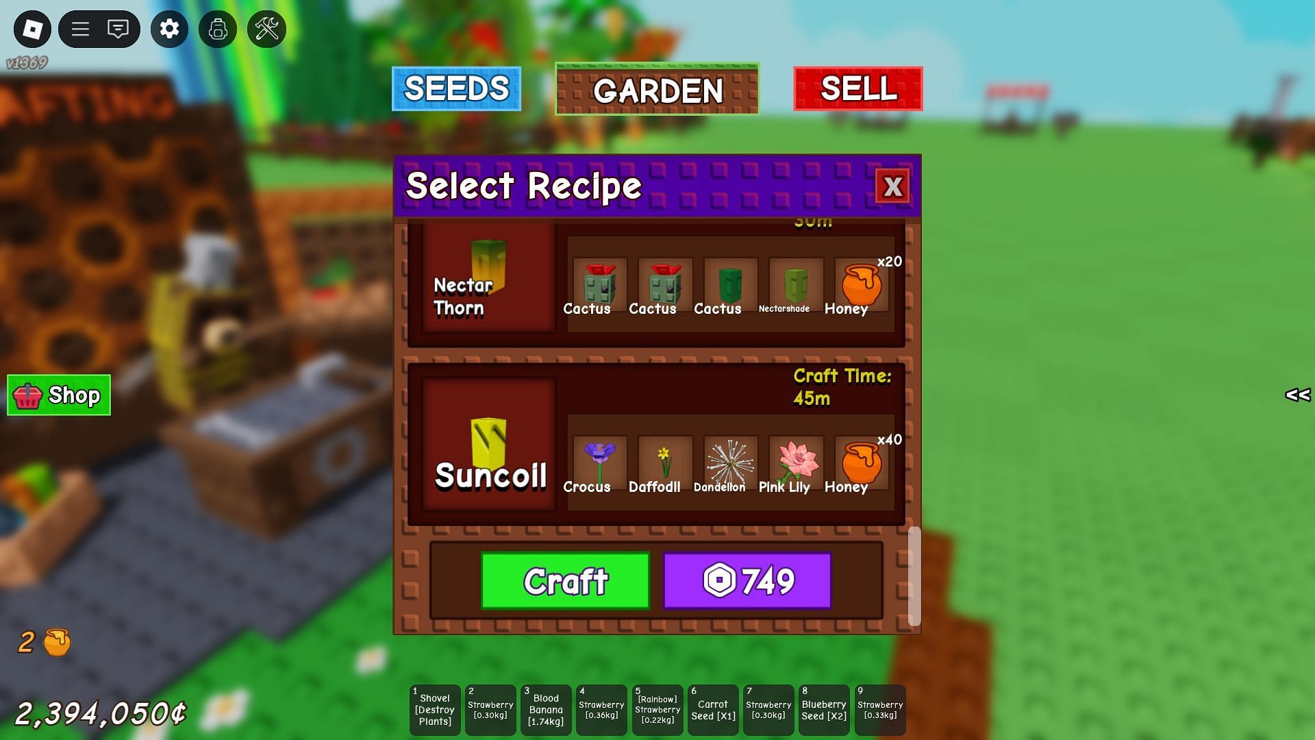 Suncoil crafting recipe (Image via Roblox)